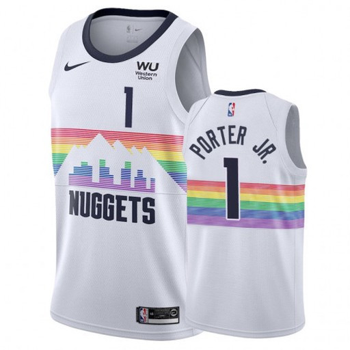 Men's Denver Nuggets #1 Michael Porter Jr. White City Edition Stitched Jersey Men's Denver Nuggets #1 Michael Porter Jr. White City Edition Stitched Jersey